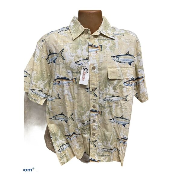 World Wide Sportsman Plantain Fish  Print Casual Shirt Men's Size NWT Large - Picture 1 of 6